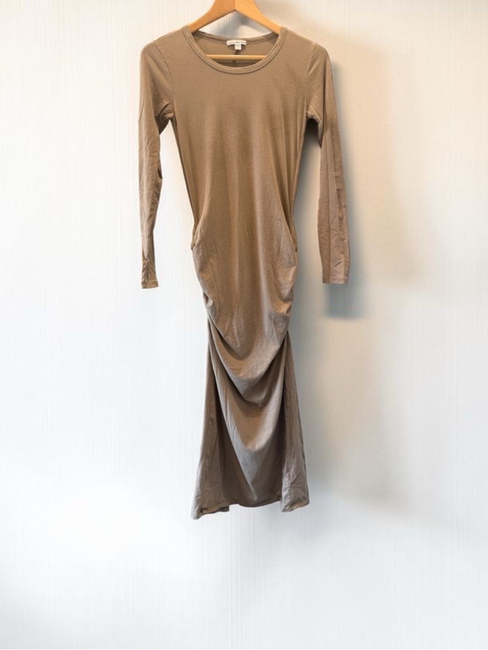 James Perse Taupe Long-Sleeve Ruched Maxi Dress